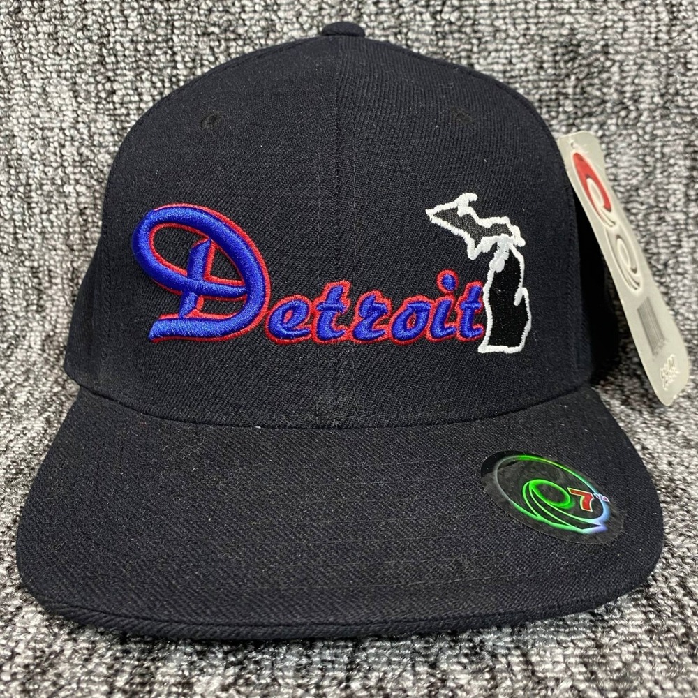 Ahnor Detroit Michigan Hat Mens 7 1/4 Black Fitted Embroidered Urban Streetwear